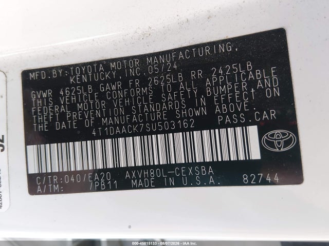 2025 Toyota Camry Se მანქანა იყიდება აუქციონზე, vin: 4T1DAACK7SU503162, აუქციონის ნომერი: 45815133