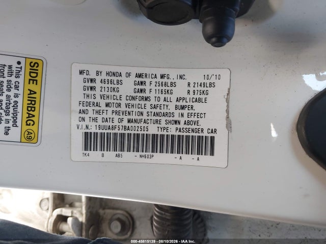 2011 Acura Tl 3.5 მანქანა იყიდება აუქციონზე, vin: 19UUA8F57BA002505, აუქციონის ნომერი: 45815139