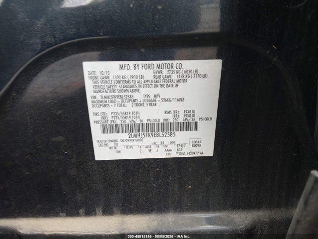 Продаж на аукціоні авто 2014 Lincoln Mkt, vin: 2LMHJ5FK9EBL52585, номер лоту: 45815146