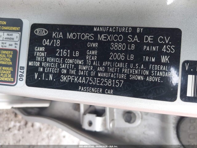Продажа на аукционе авто 2018 Kia Forte Lx, vin: 3KPFK4A75JE258157, номер лота: 45815149