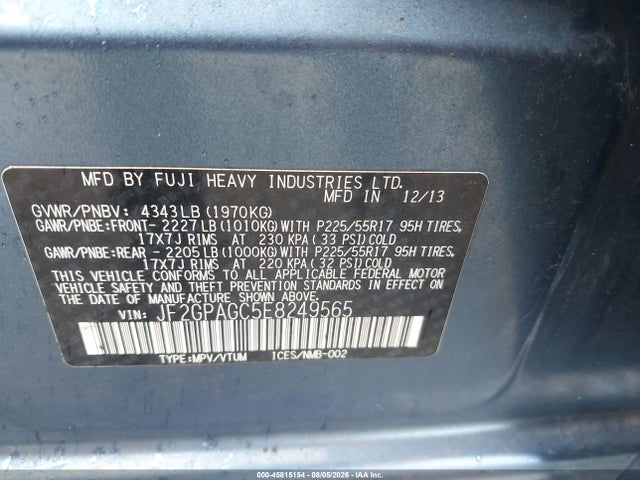 JF2GPAGC5E8249565 Subaru Xv Crosstrek 2.0i Limited