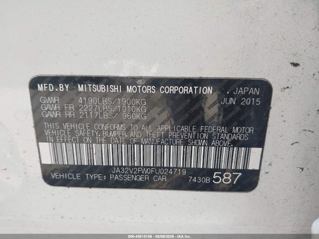2015 Mitsubishi Lancer Se მანქანა იყიდება აუქციონზე, vin: JA32V2FW0FU024719, აუქციონის ნომერი: 45815156