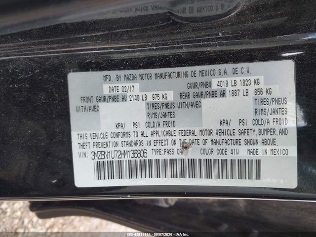 45815164 :رقم المزاد ، 3MZBN1U72HM136806 vin ، 2017 Mazda Mazda3 Sport مزاد بيع