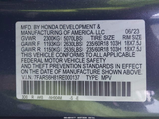 45815177 :رقم المزاد ، 7FARS6H81RE000137 vin ، 2024 Honda Cr-v Hybrid Sport-l مزاد بيع