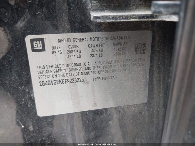 45815194 :رقم المزاد ، 2G4GV5EK6F9223225 vin ، 2015 Buick Regal 1fl مزاد بيع