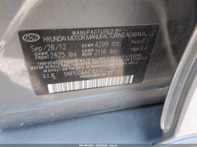 Aukcja sprzedaży 2013 Hyundai Sonata Limited, vin: 5NPEC4AC9DH612221, numer aukcji: 45815201