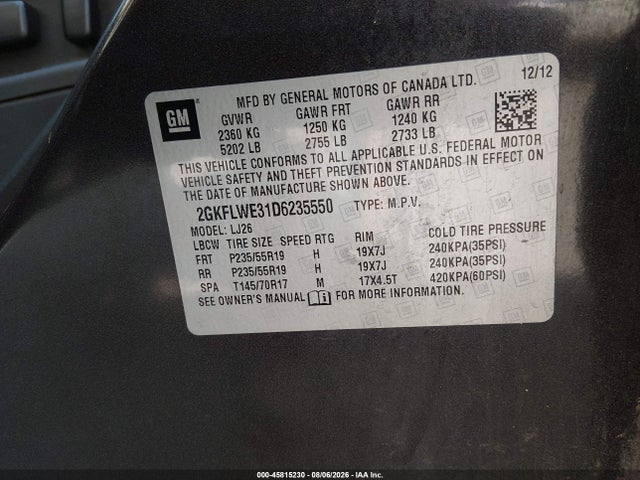 45815230 :رقم المزاد ، 2GKFLWE31D6235550 vin ، 2013 Gmc Terrain Slt-2 مزاد بيع