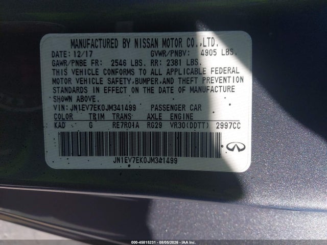 JN1EV7EK0JM341499 Infiniti Q60 3.0t Luxe