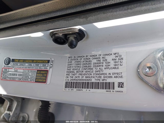 2HKRW2H83NH639253 Honda Cr-v Awd Ex-l
