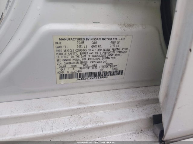 Продажа на аукционе авто 2008 Nissan Maxima 3.5 Se, vin: 1N4BA41E48C839060, номер лота: 45815267