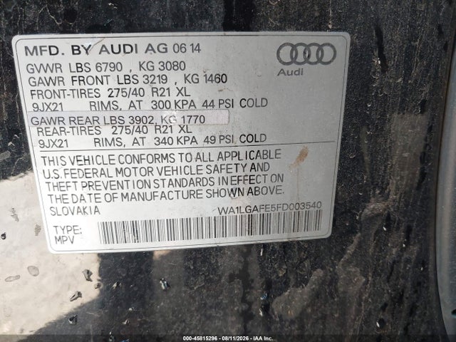 Audi Q7 3.0t Premium 2015 WA1LGAFE5FD003540 Image 9