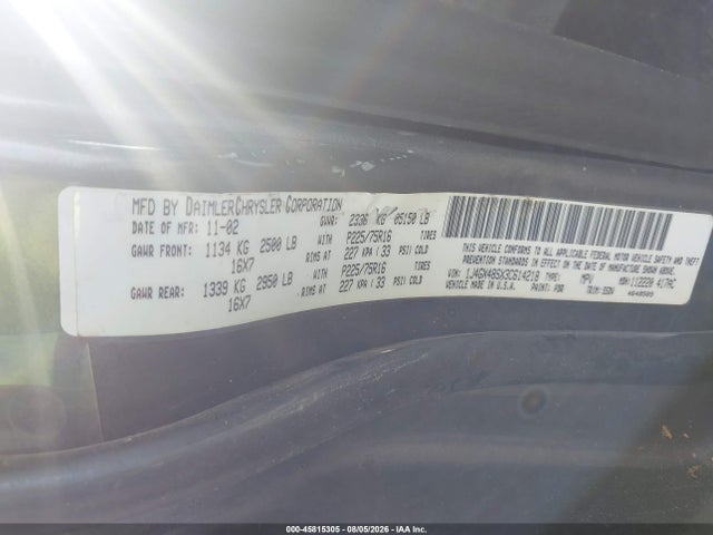 Aukcja sprzedaży 2003 Jeep Grand Cherokee Laredo, vin: 1J4GX48SX3C614218, numer aukcji: 45815305
