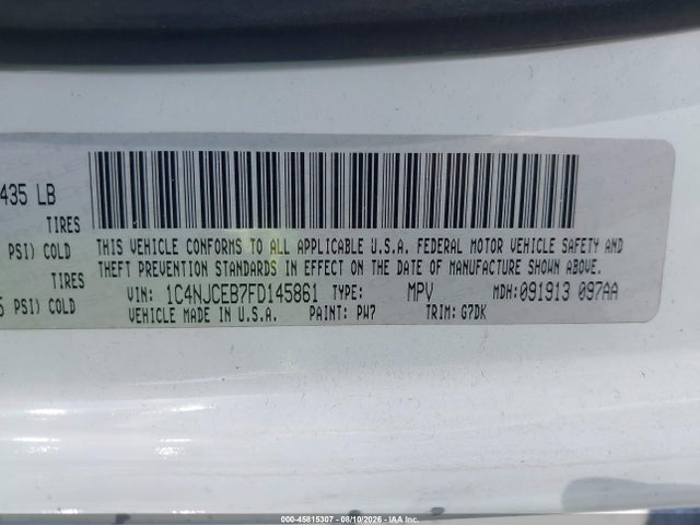 Продаж на аукціоні авто 2015 Jeep Compass Latitude, vin: 1C4NJCEB7FD145861, номер лоту: 45815307