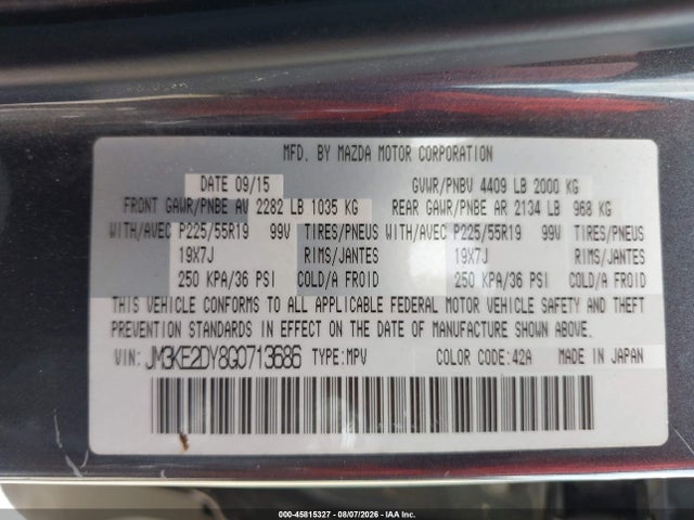 2016 Mazda Cx-5 Grand Touring მანქანა იყიდება აუქციონზე, vin: JM3KE2DY8G0713686, აუქციონის ნომერი: 45815327