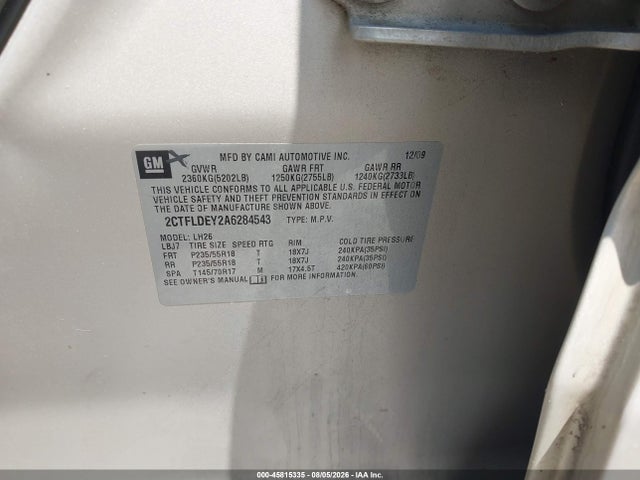 Продажа на аукционе авто 2010 Gmc Terrain Sle-2, vin: 2CTFLDEY2A6284543, номер лота: 45815335