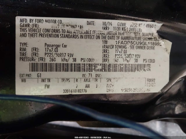 45815363 :رقم المزاد ، 1FADP5CU9GL118992 vin ، 2016 Ford C-max Energi Sel مزاد بيع