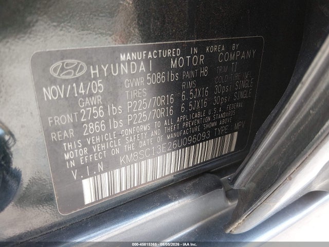 Продаж на аукціоні авто 2006 Hyundai Santa Fe Gls/limited, vin: KM8SC13E26U096093, номер лоту: 45815365