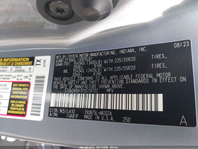 2023 Toyota Highlander Platinum მანქანა იყიდება აუქციონზე, vin: 5TDKDRBH1PS519702, აუქციონის ნომერი: 45815410