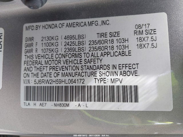 Honda CR-V EX 2017 5J6RW2H59HL064172 Image 9