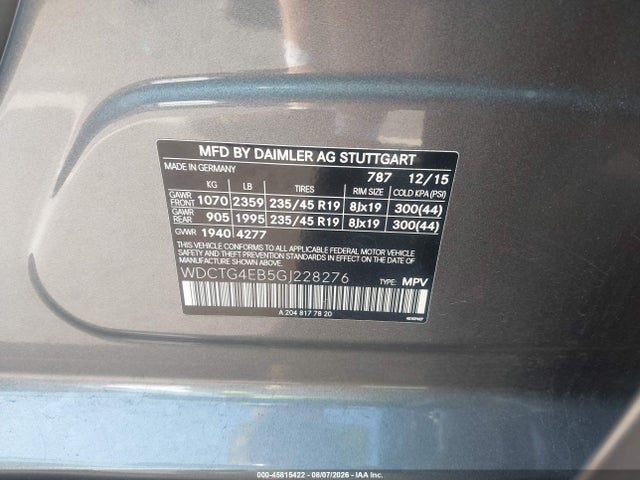 Продаж на аукціоні авто 2016 Mercedes-benz Gla 250, vin: WDCTG4EB5GJ228276, номер лоту: 45815422