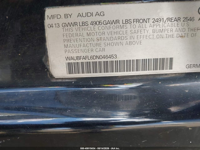 Aukcja sprzedaży 2013 Audi A4 2.0t Premium, vin: WAUBFAFL6DN046453, numer aukcji: 45815434