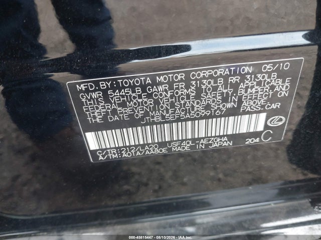 Продаж на аукціоні авто 2010 Lexus Ls 460, vin: JTHBL5EF5A5099167, номер лоту: 45815447