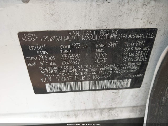 Aukcja sprzedaży 2018 Hyundai Santa Fe Sport 2.4l, vin: 5NMZU3LB3JH064528, numer aukcji: 45815469