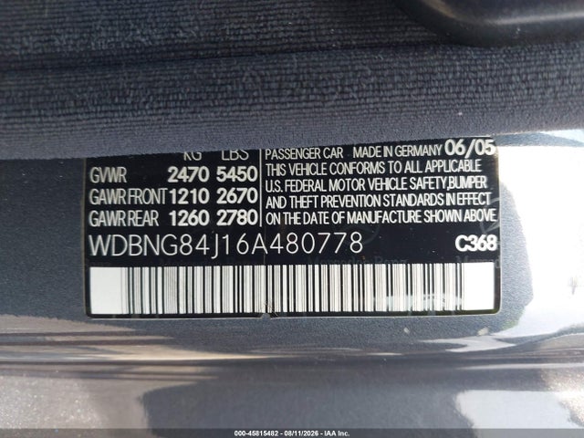 Aukcja sprzedaży 2006 Mercedes-benz S 500 4matic, vin: WDBNG84J16A480778, numer aukcji: 45815482