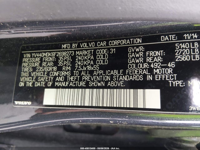 Продаж на аукціоні авто 2015 Volvo Xc60 T5 Premier, vin: YV440MDK6F2698273, номер лоту: 45815489