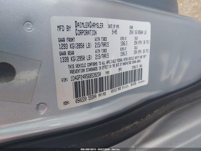 2006 Dodge Grand Caravan Se მანქანა იყიდება აუქციონზე, vin: 1D4GP24R56B539230, აუქციონის ნომერი: 45815515