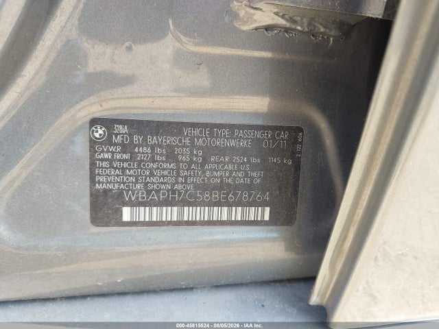 2011 Bmw 328i მანქანა იყიდება აუქციონზე, vin: WBAPH7C58BE678764, აუქციონის ნომერი: 45815524