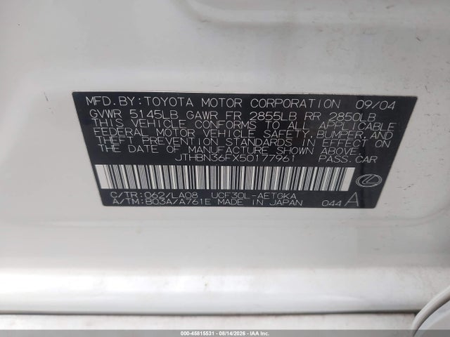 Продажа на аукционе авто 2005 Lexus Ls 430, vin: JTHBN36FX50177961, номер лота: 45815531