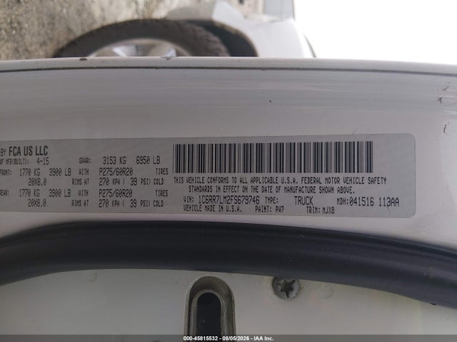45815532 :رقم المزاد ، 1C6RR7LM2FS679746 vin ، 2015 Ram 1500 Big Horn مزاد بيع