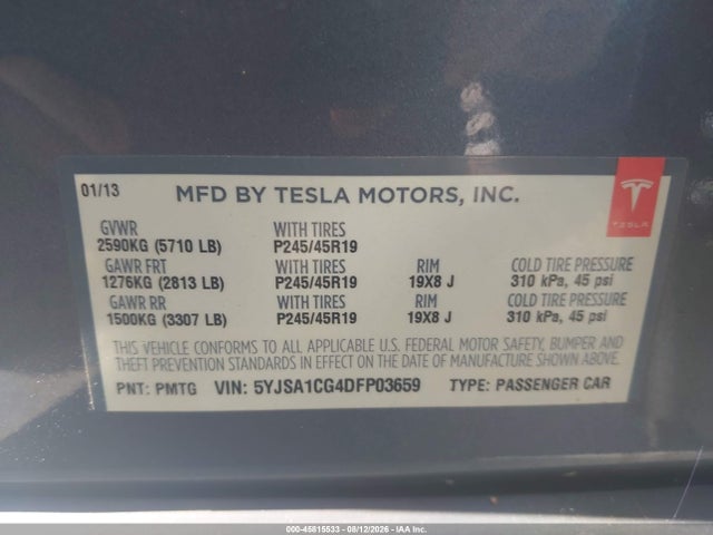 Продаж на аукціоні авто 2013 Tesla Model S, vin: 5YJSA1CG4DFP03659, номер лоту: 45815533