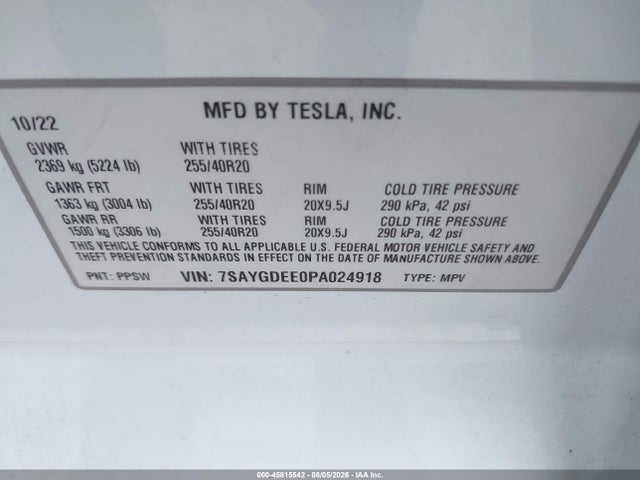 Aukcja sprzedaży 2023 Tesla Model Y Awd/long Range Dual Motor All-wheel Drive, vin: 7SAYGDEE0PA024918, numer aukcji: 45815542