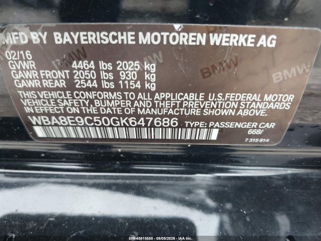 Aukcja sprzedaży 2016 Bmw 328i, vin: WBA8E9C50GK647686, numer aukcji: 45815550