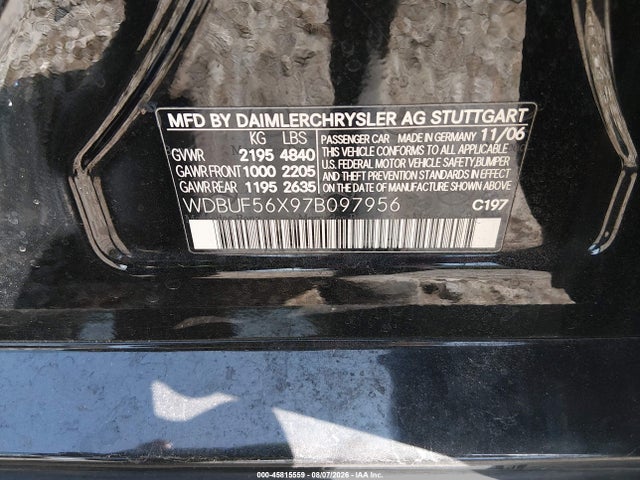 Aukcja sprzedaży 2007 Mercedes-benz E 350, vin: WDBUF56X97B097956, numer aukcji: 45815559