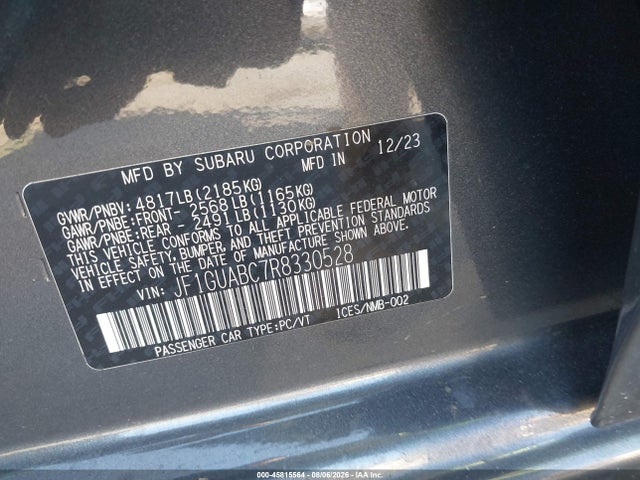 2024 Subaru Impreza Base 5-door მანქანა იყიდება აუქციონზე, vin: JF1GUABC7R8330528, აუქციონის ნომერი: 45815564
