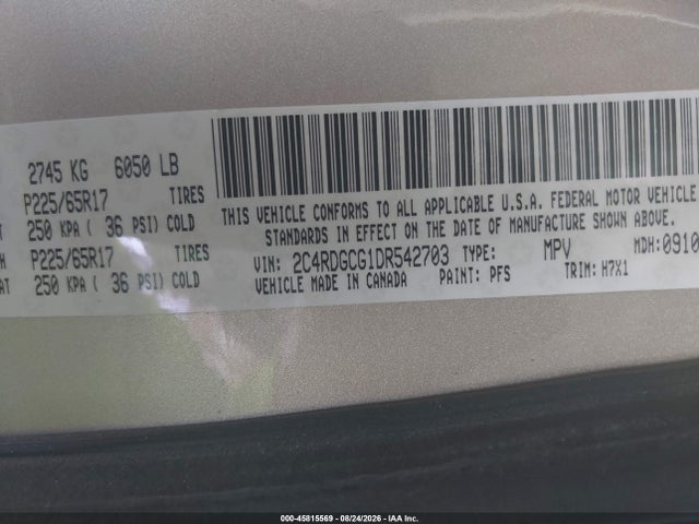 45815569 :رقم المزاد ، 2C4RDGCG1DR542703 vin ، 2013 Dodge Grand Caravan Sxt مزاد بيع