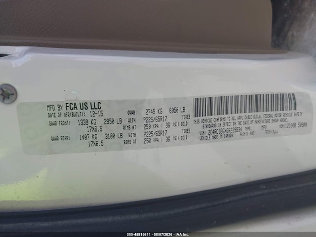 45815611 :رقم المزاد ، 2C4RC1BGXGR229834 vin ، 2016 Chrysler Town & Country Touring مزاد بيع