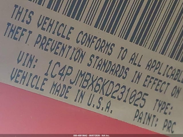 45815642 :رقم المزاد ، 1C4PJMBX6KD231025 vin ، 2019 Jeep Cherokee Trailhawk 4x4 مزاد بيع