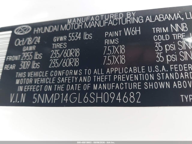Продажа на аукционе авто 2025 Hyundai Santa Fe Se, vin: 5NMP14GL6SH094682, номер лота: 45815683