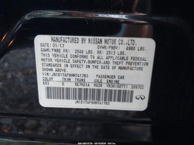 Продаж на аукціоні авто 2017 Infiniti Q50 3.0t Sport, vin: JN1EV7AP9HM741783, номер лоту: 45815726
