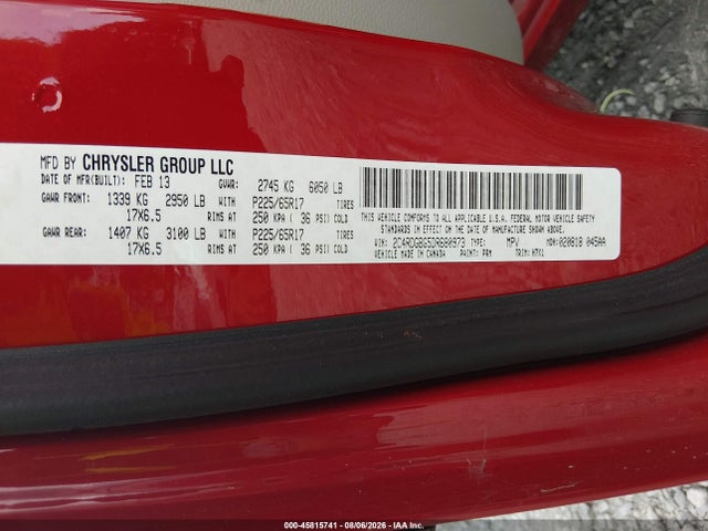 45815741 :رقم المزاد ، 2C4RDGBG5DR680973 vin ، 2013 Dodge Grand Caravan Se مزاد بيع