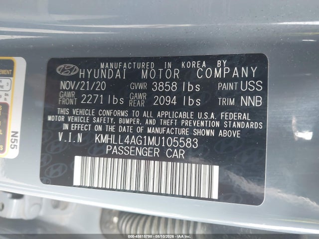 Продажа на аукционе авто 2021 Hyundai Elantra Se, vin: KMHLL4AG1MU105583, номер лота: 45815798