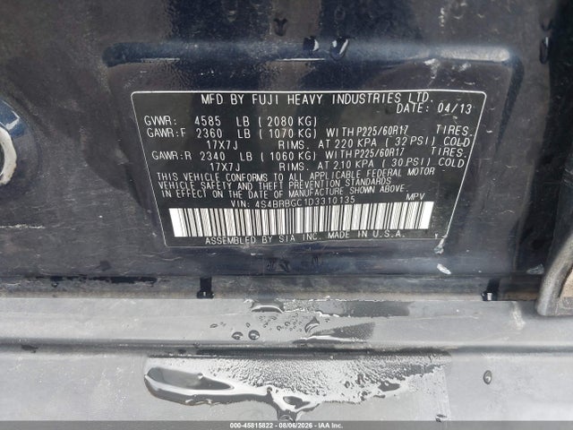 Aukcja sprzedaży 2013 Subaru Outback 2.5i Premium, vin: 4S4BRBGC1D3310135, numer aukcji: 45815822
