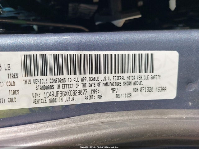 2019 Jeep Grand Cherokee Limited 4x4 მანქანა იყიდება აუქციონზე, vin: 1C4RJFBGXKC829077, აუქციონის ნომერი: 45815836