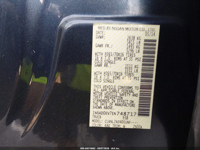 Aukcja sprzedaży 2014 Nissan Frontier Sv, vin: 1N6AD0EV7EN748717, numer aukcji: 45815862