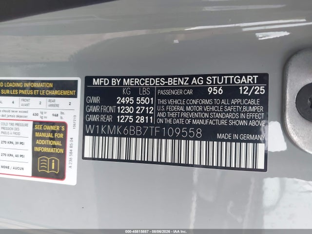Продаж на аукціоні авто 2026 Mercedes-benz Cle 450, vin: W1KMK6BB7TF109558, номер лоту: 45815887