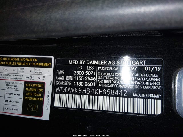 Aukcja sprzedaży 2019 Mercedes-benz Amg C 63 S, vin: WDDWK8HB4KF858442, numer aukcji: 45815913